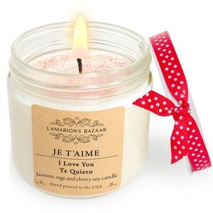 JE T'AIME - I LOVE YOU - TE QUIERO - Jasmine, Sage + Cherry Blossom - Soy Candle